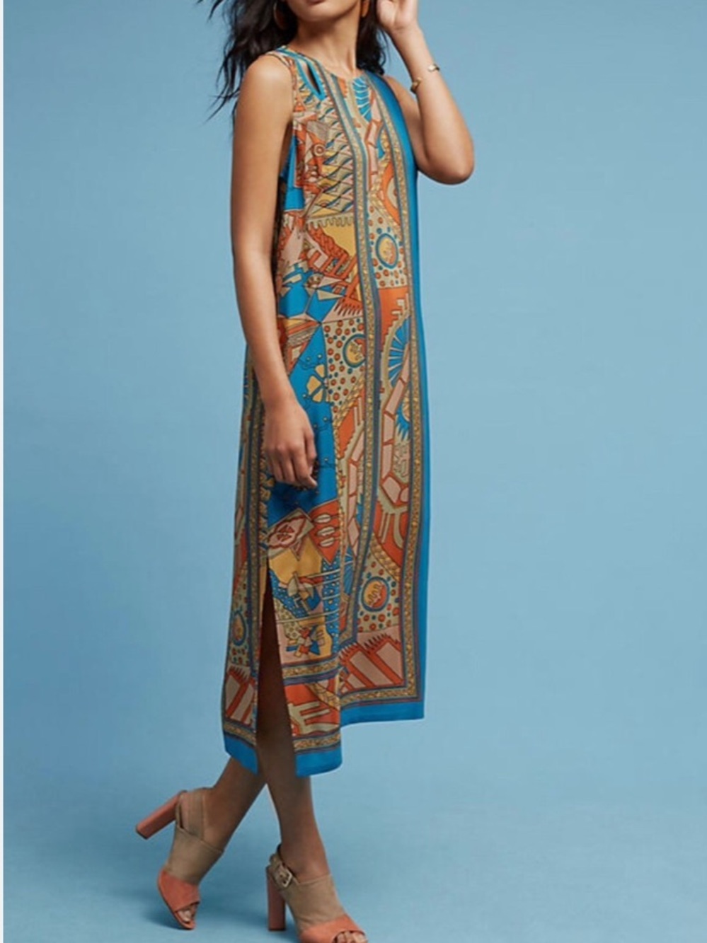 Anthropologie Tanvi Silk Column Dress by Akemi + Kin Size 8 blue orange yellow